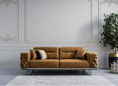 Viersitzer Sofa 4 Sitzer Sofas Kunstleder Braun Wohnzimmer Luxus